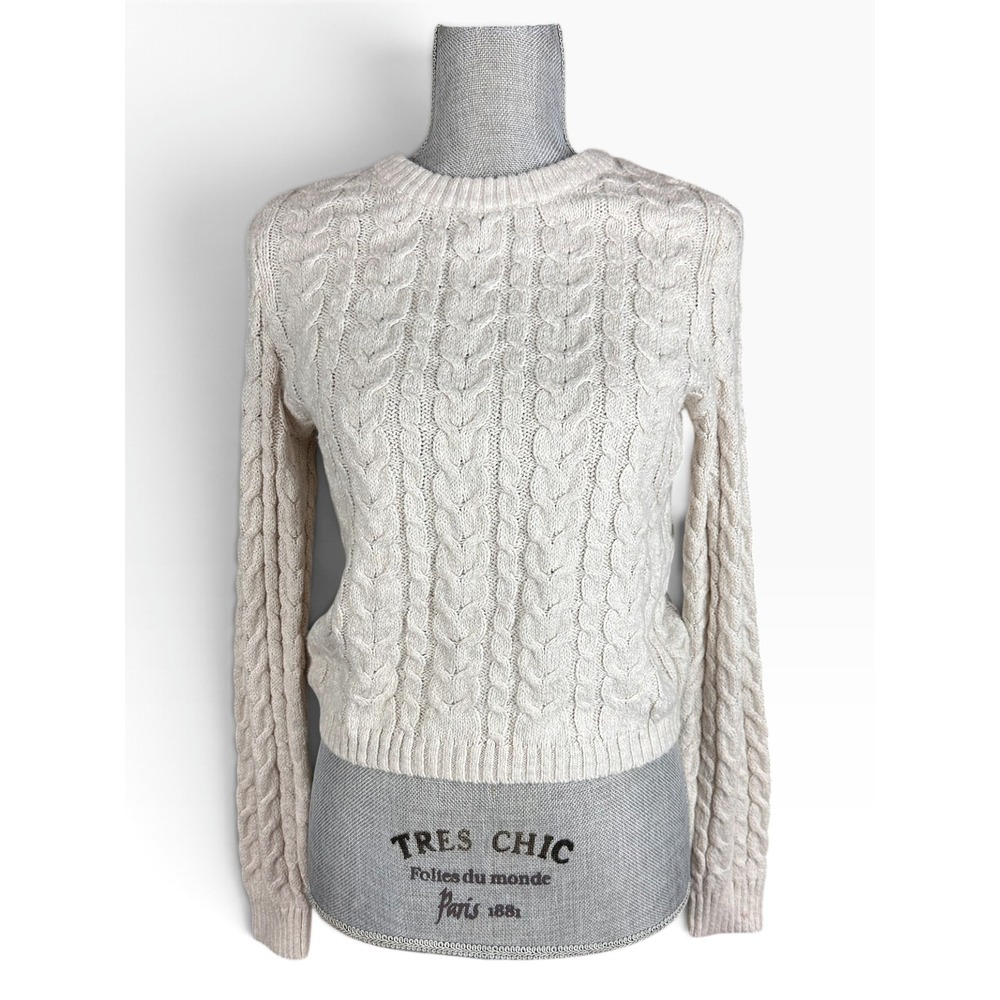 American Eagle Cream Cable Knit Cropped Sweater Crewneck Pullover, Medium